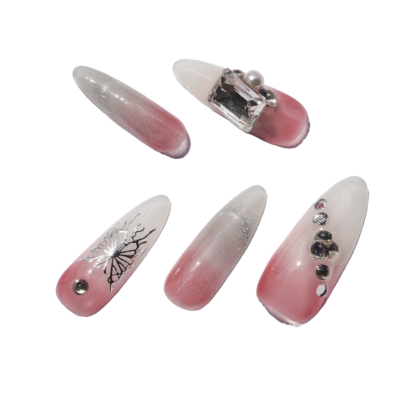 Ombre Butterfly Elegant Diamond Handmade Press-On Nails