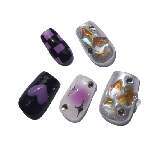 Y2K Purple Heart Rhinestone Handmade Press-On Nails