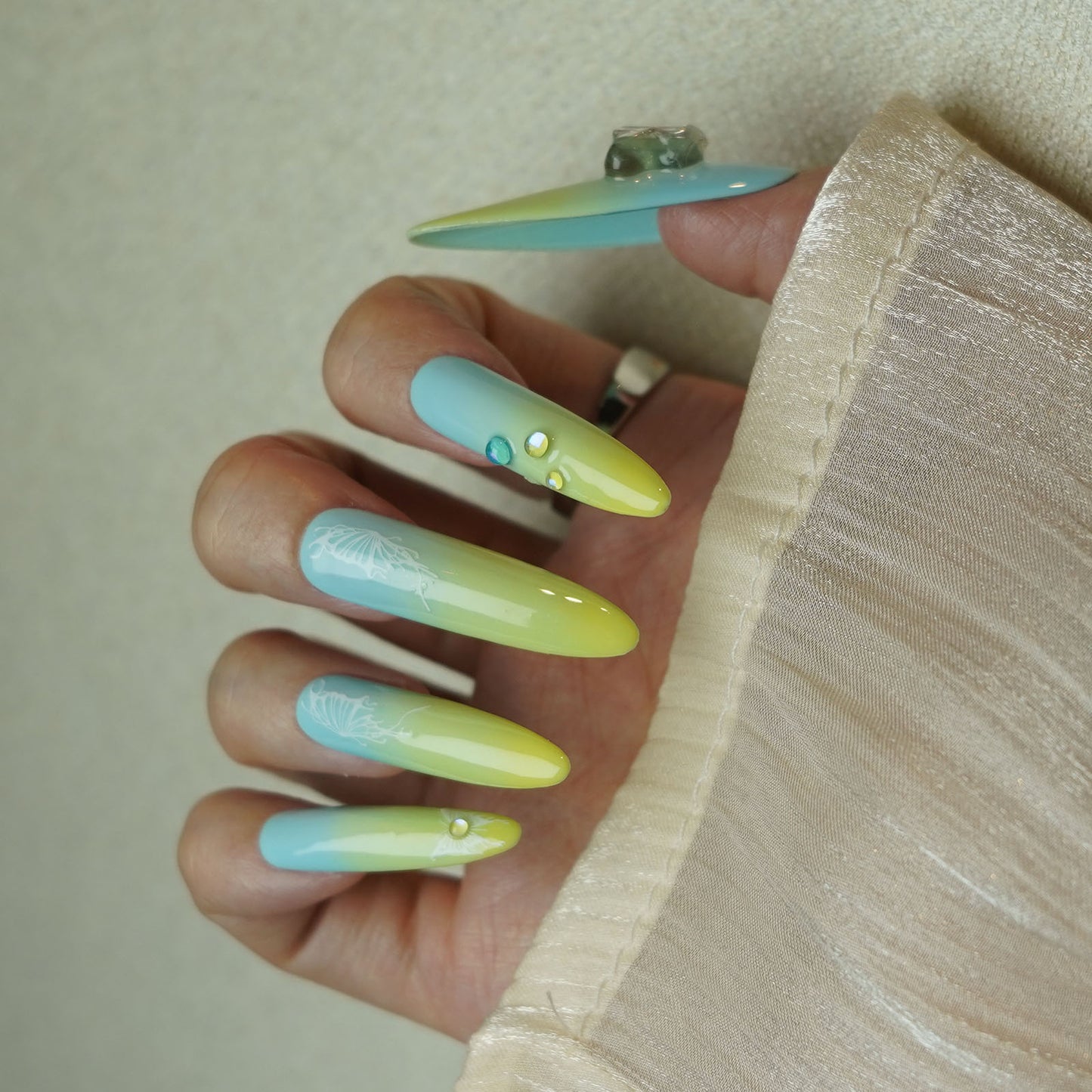 Ombre Butterfly Summer Extra Long Oval Press-On Nails