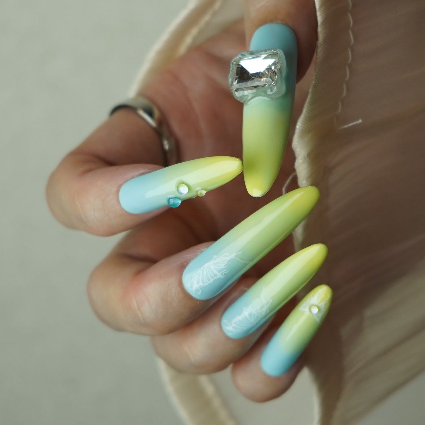 Ombre Butterfly Summer Extra Long Oval Press-On Nails