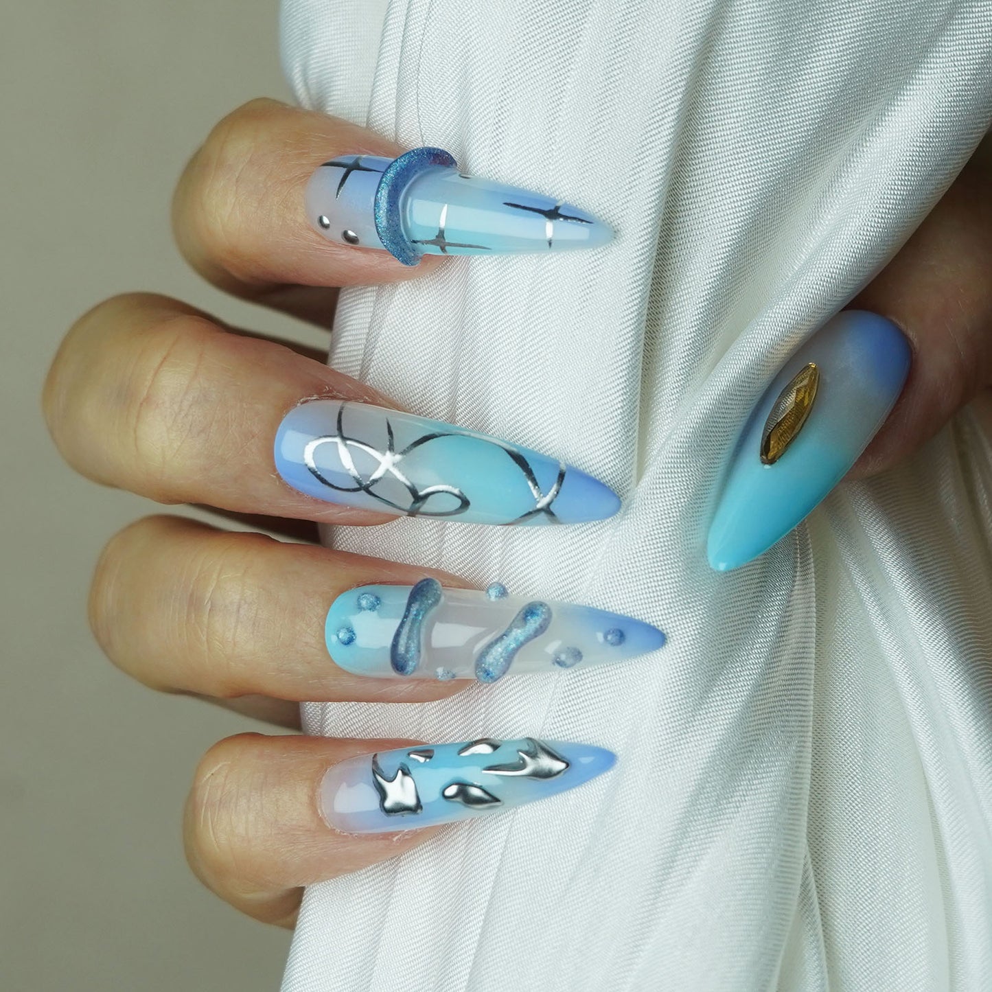 Blue Galaxy 3D Press-On Nails