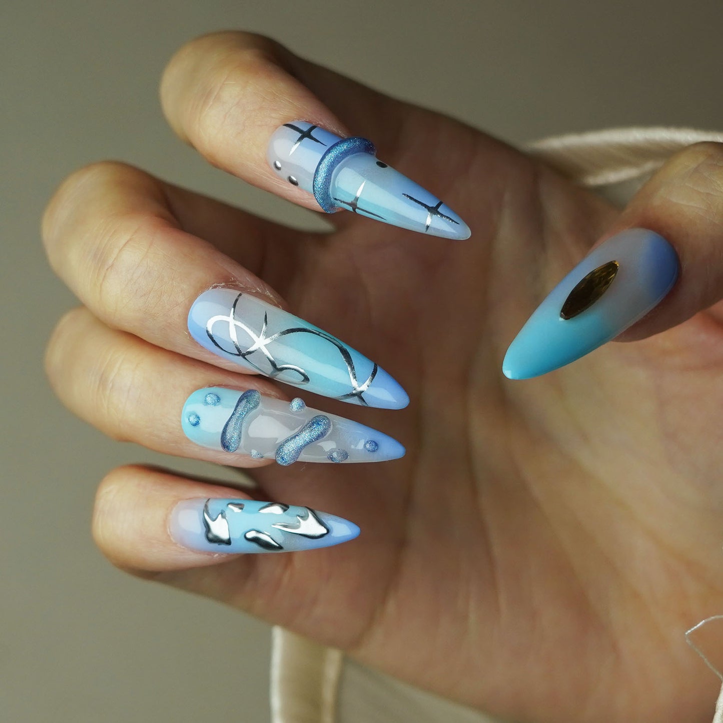 Blue Galaxy 3D Press-On Nails