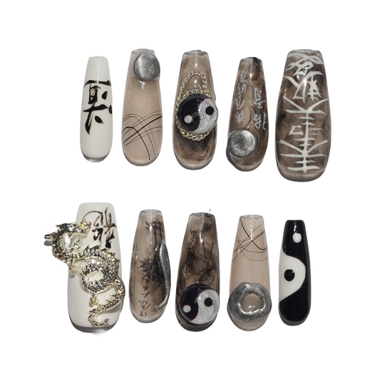 Chinese Gossip Hand-Painted Handmade Press-On Nails