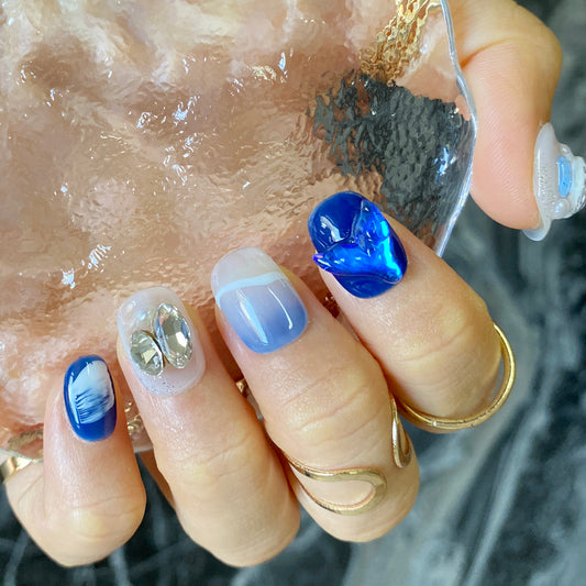 3D Mermaid tail hand-painted Oceanic blue nail art
