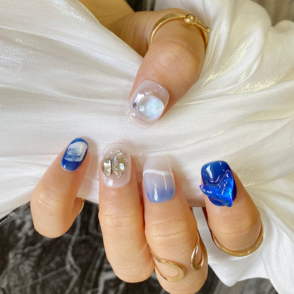 3D Mermaid tail hand-painted Oceanic blue nail art