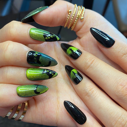 Fun Devil eye black-green nails parties cosplay lovers