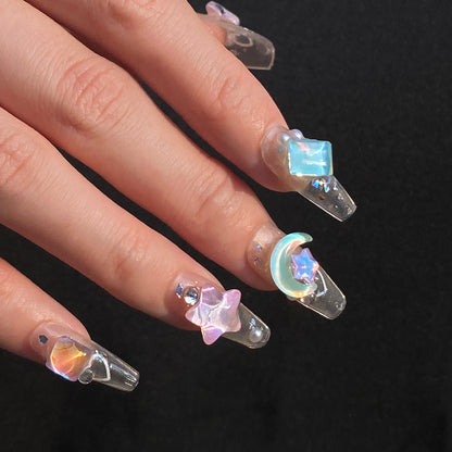 The Moon and Stars 3D sky manicure Nail Art shiny multi-colors in lights