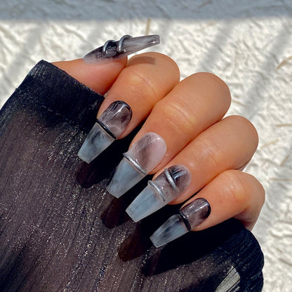 Black Marble Handmade Press-On Nails