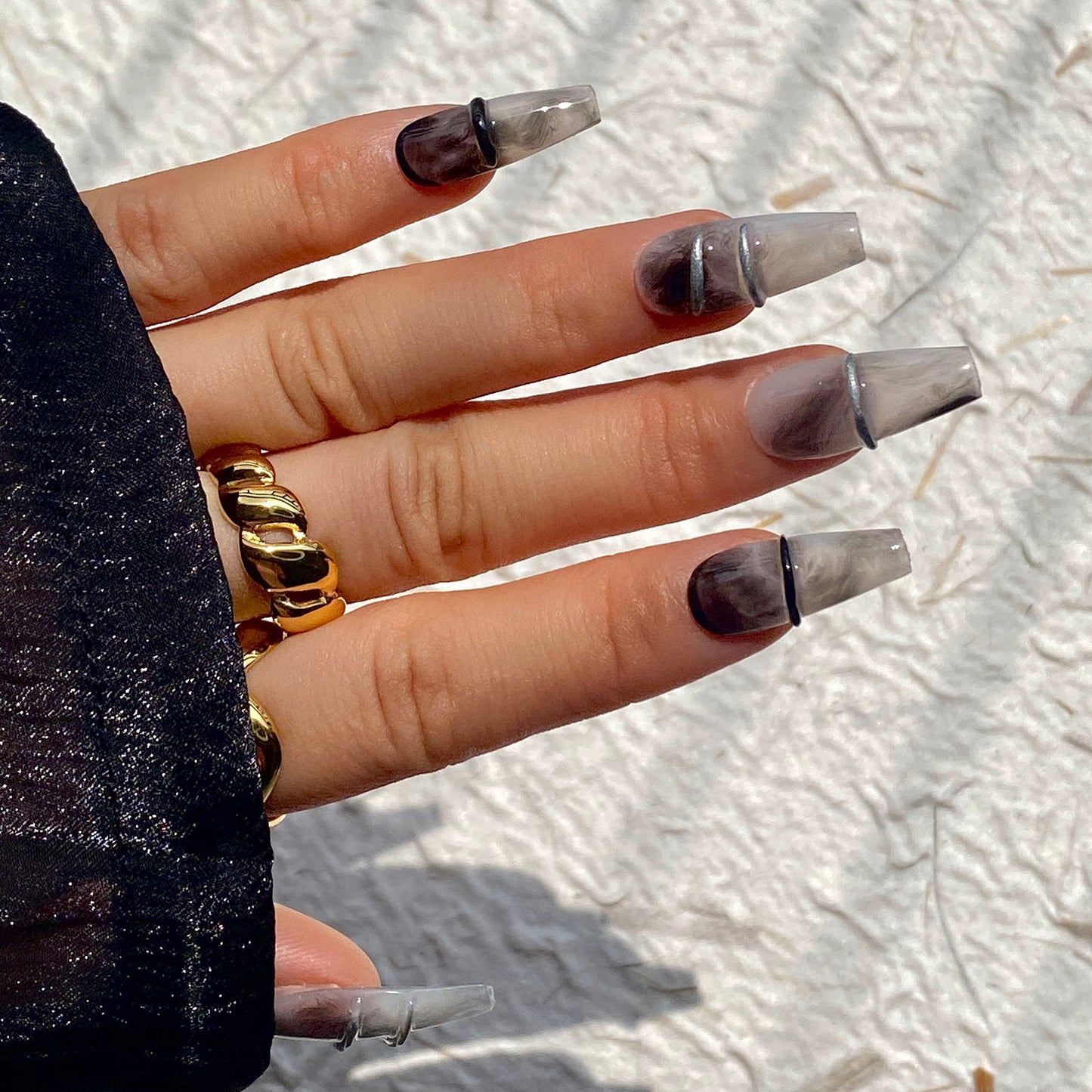 Black Marble Handmade Press-On Nails