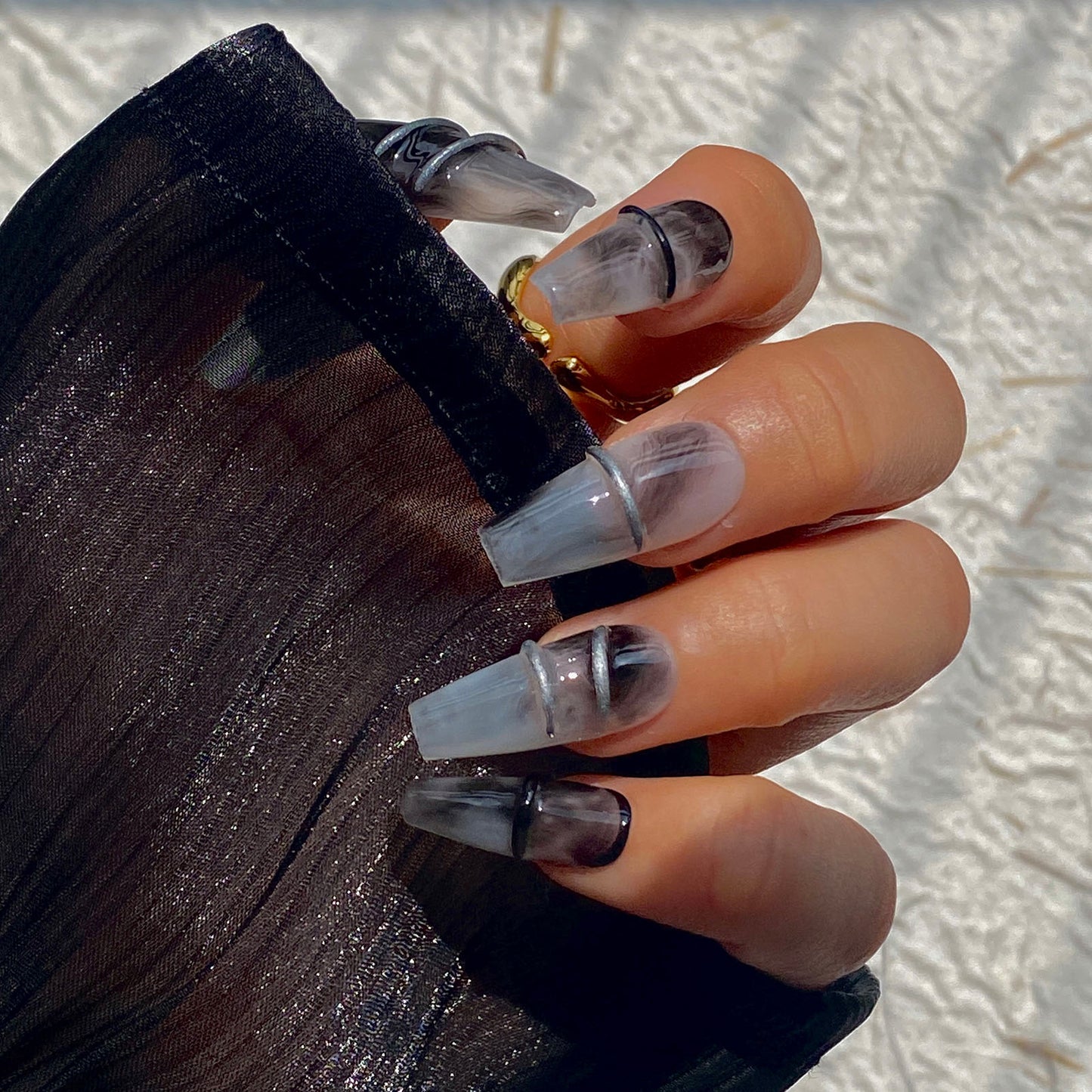 Black Marble Handmade Press-On Nails