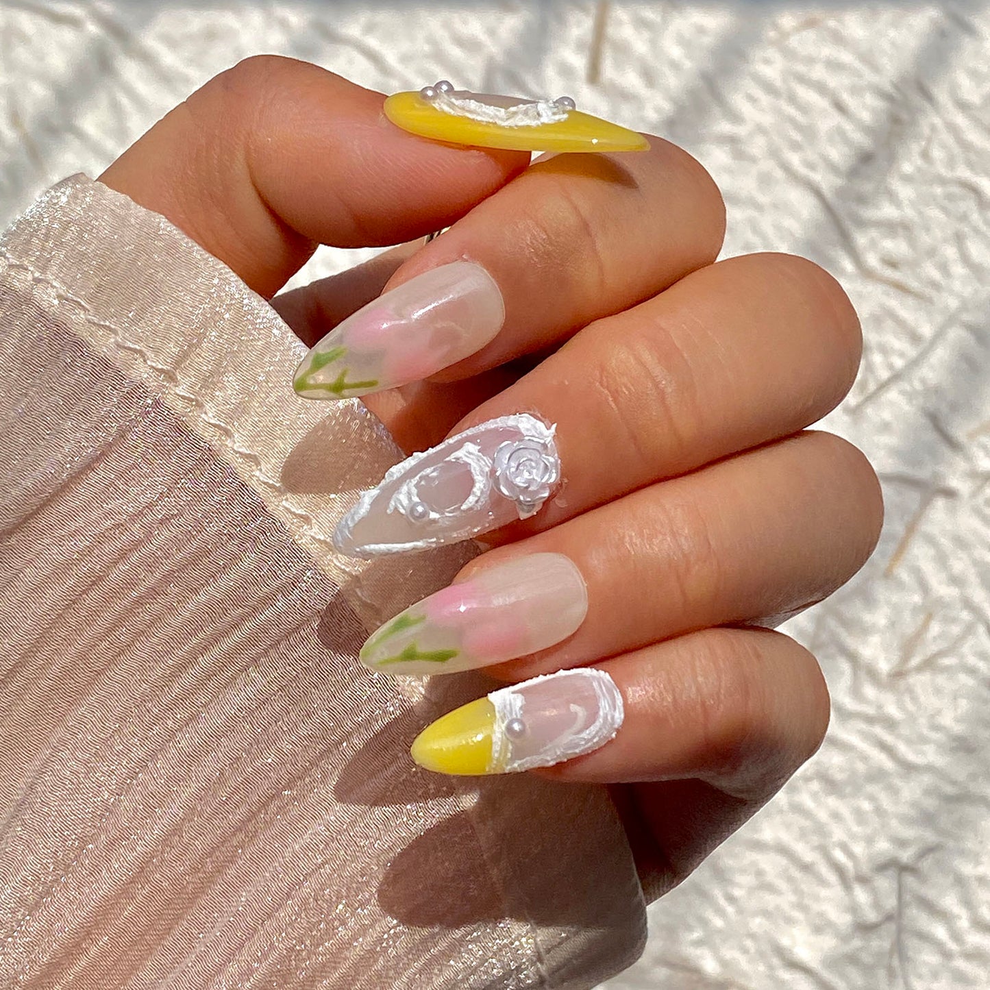 Hand-Painted Flowers Tulip Handmade Press-On Nails