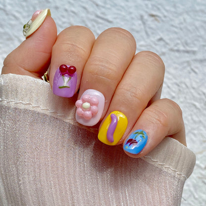 3D Flower Colorful Handmade Press-On Nails