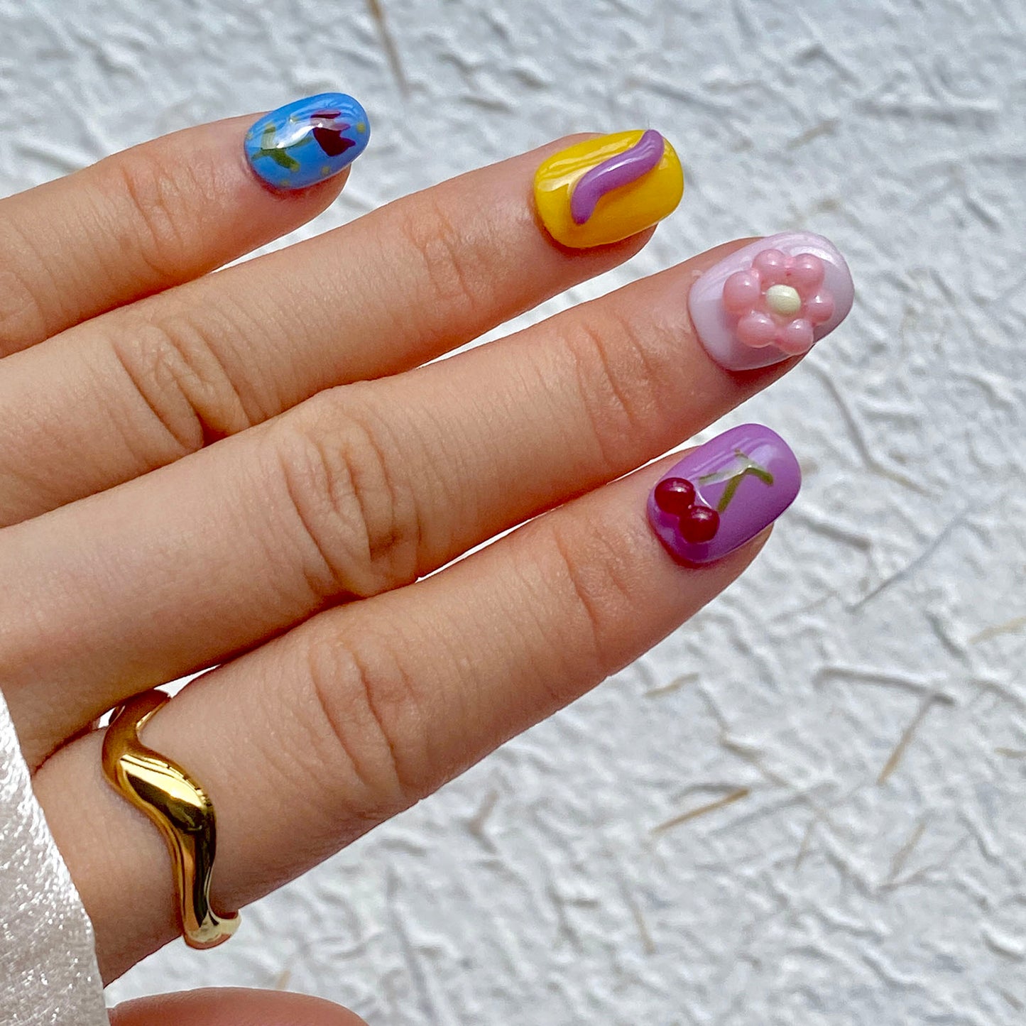 3D Flower Colorful Handmade Press-On Nails