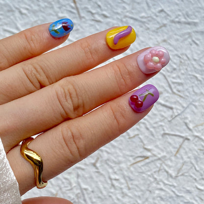 3D Flower Colorful Handmade Press-On Nails