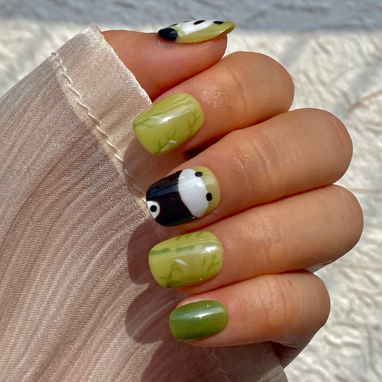 Cute Panda Bamboo Handmade Press-On Nails