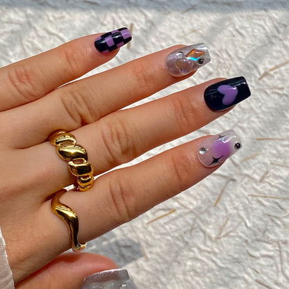 Y2K Purple Heart Rhinestone Handmade Press-On Nails