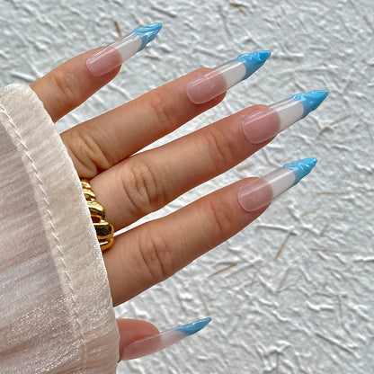 Simple French tip Blue Minimalist Press-On Nails