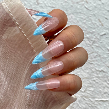 Simple French tip Blue Minimalist Press-On Nails