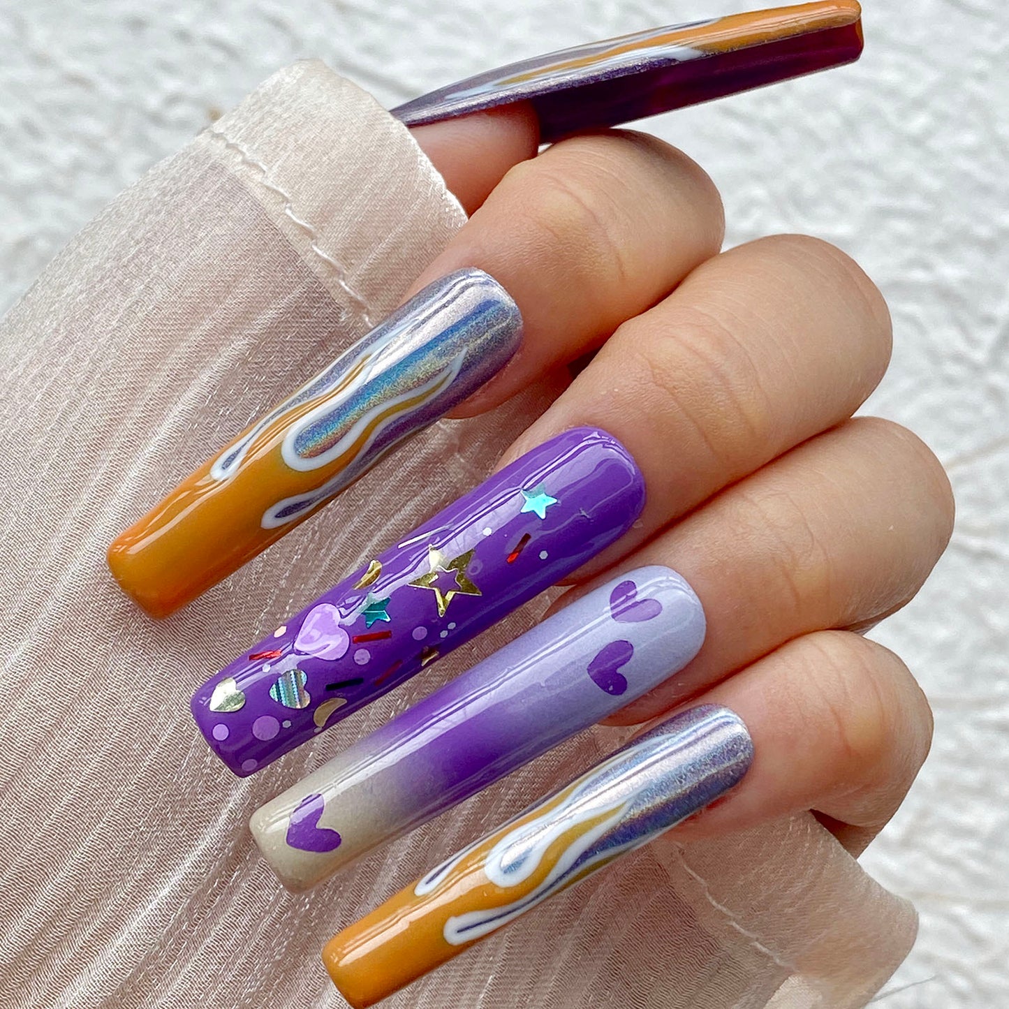 Chrome Flame Extra Long Square Press-On Nails