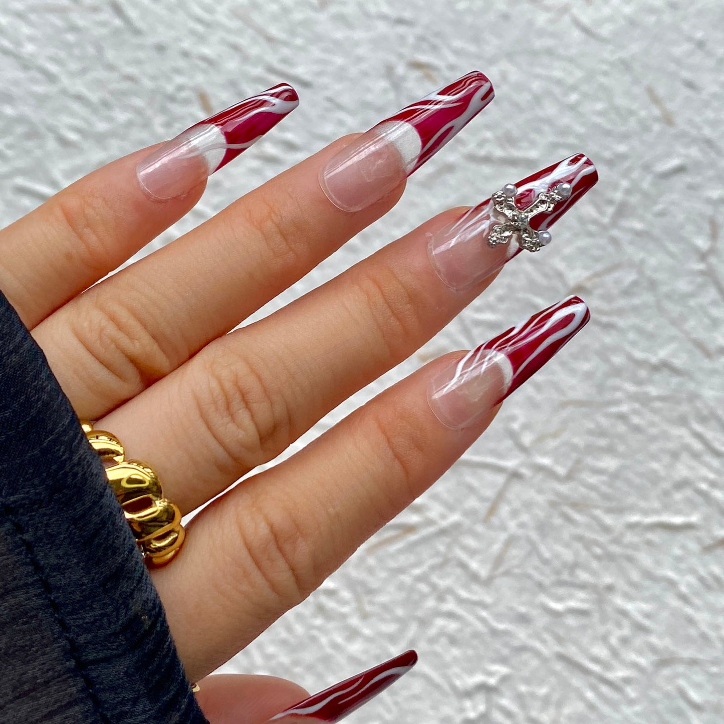 Bloody Mary Red Flame French tip Press-On Nails