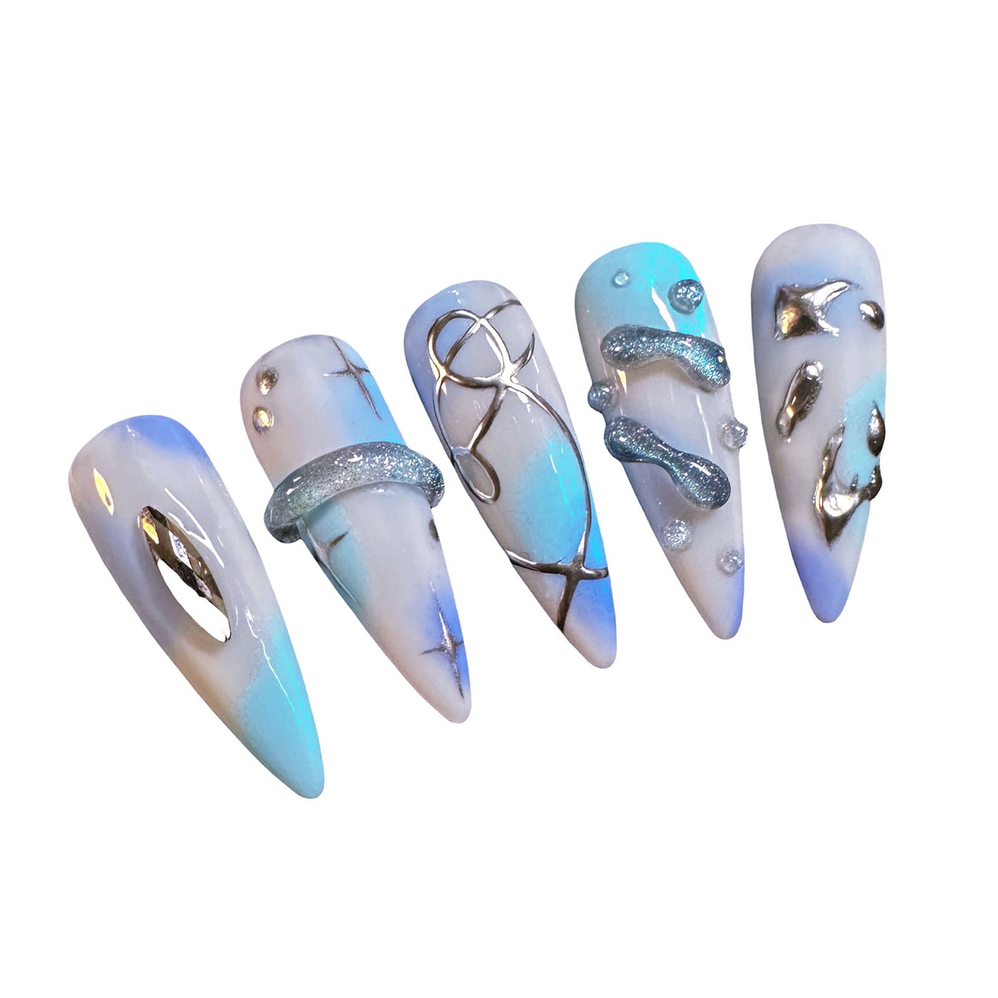 Blue Galaxy 3D Press-On Nails