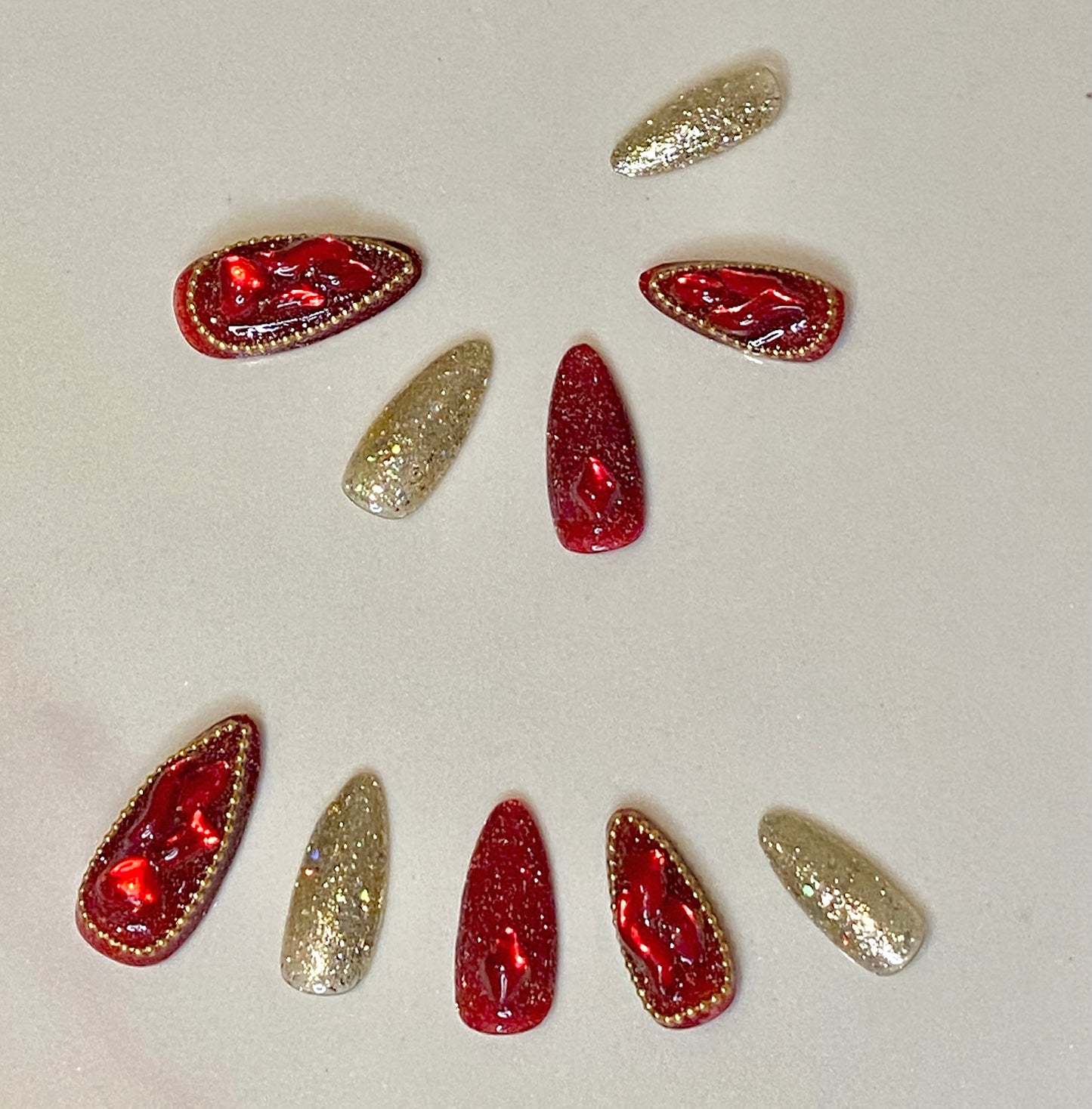 Sequins bling and shiny red stones nails suits wedding or celebration