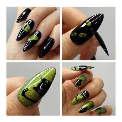 Fun Devil eye black-green nails parties cosplay lovers