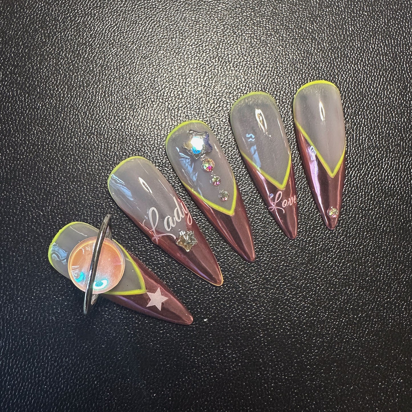 Cinnamon French tip Galaxy Stiletto Press-On Nails