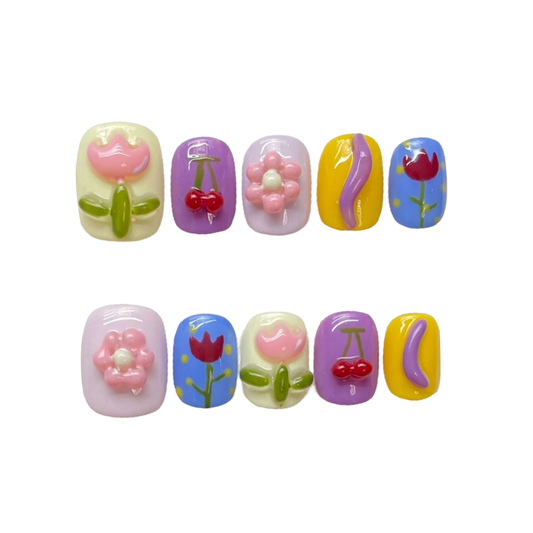 3D Flower Colorful Handmade Press-On Nails