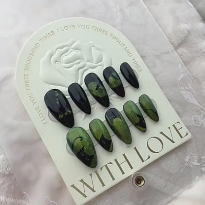 Fun Devil eye black-green nails parties cosplay lovers